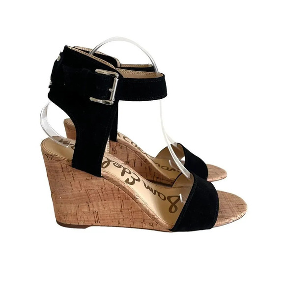 Sam Edelman Womens Willow Suede Wedge Sandal Size 8M Black New without Box - Picture 2 of 11